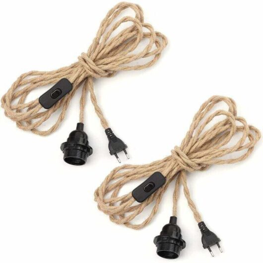Pairs Hemp Rope Chandelier Cable 4.5m, E27 Socket Switch with Wire Cable Bulb, For DIY Industrial Pendant Light Chandelier Socket Electrical Wire Wine
