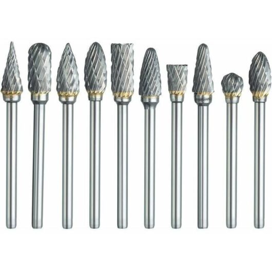 Rotary cutter set, 10 double-cut carbide carving bits with 1/8" shank and 1/4" head length for DIY, woodworking, engraving, carving