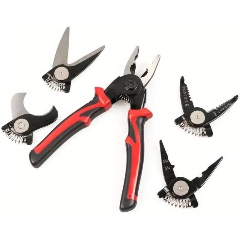Trintion 5-in-1 Multifunctional Pliers Set with Interchangeable Heads 8-Inch Electrician Tool Kit with Wire Stripper, Crimper, Cutter, and Storage