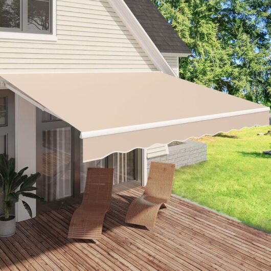 YODOLLA Retractable Manual Awning, 4x3m DIY Folding Awning with Hand Crank Patio Garden Sun Shade Canopy Gazebo, Beige