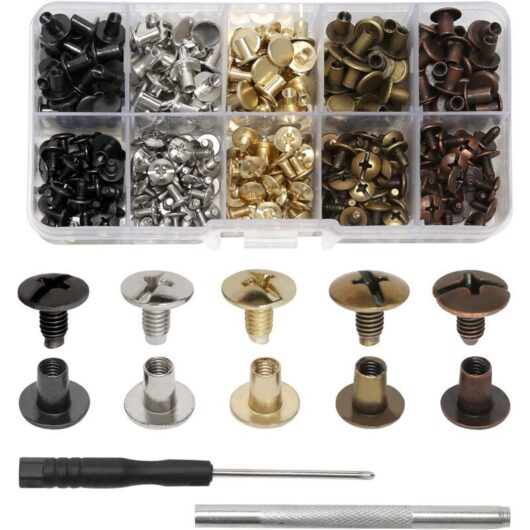 150 Sets Chicago Screw Sets, M5x6/8mm Fixing Kit for Leather, Phillips Head Screw Rivet for DIY Belts, Bookbinding, Photo Albums, Handbags (5 colors)