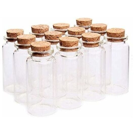 18 Pieces 10ml Mini Glass Bottles Sample Jars with Corks, 10ml Empty Sample Glass Bottle Jars, Mini Vials with Corks for diy Decoration, Pa