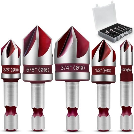 5-Piece Metal Countersink Drill Bit Set, 5 Flute Chamfering Cutters, M2 HSS 82° Conical Drill Bits, Countersinking Cutters, Deburring Cutters,