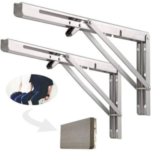 500mm Folding Wall Shelf, 304 Stainless Steel Folding Workbench Bracket, Folding Support Bracket, Wall Shelf Bracket (2 Pack), Silver