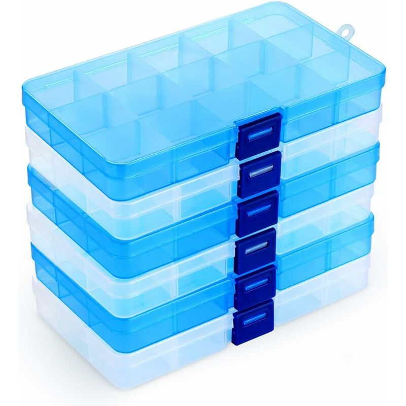 6 Pack Plastic Storage Box, 15 Grids Adjustable Compartment Dividers Organizer Box Storage Containers for Necklace, Earrings, DIY Items