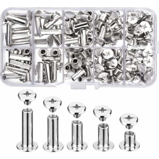 80-Piece Assortment Screw Set, 5 Sizes, Round Head Metal Screws, Button Head Screws for DIY Leather Binding and Decoration