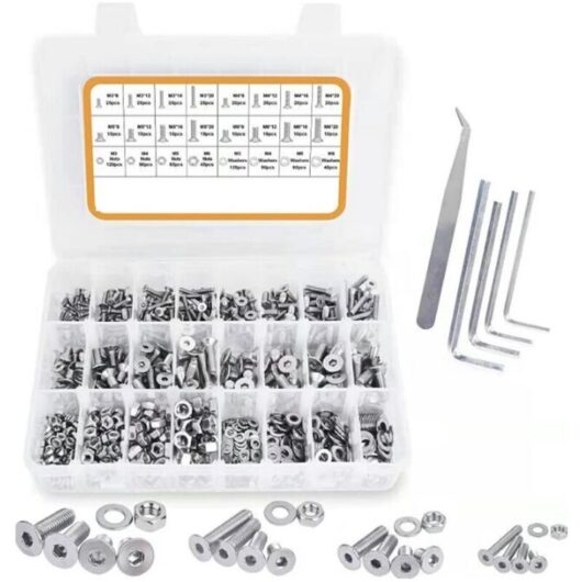 920 pcs Hex Flat Head Screws, 304 Stainless Steel, Screw, Nut and Washer Kit M3 M4 M5 M6 for DIY and Repair