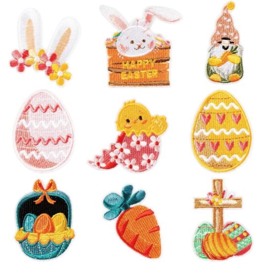 9pcs Easter Iron-On Patches - Embroidered Appliques for Kids DIY Clothes & Bags