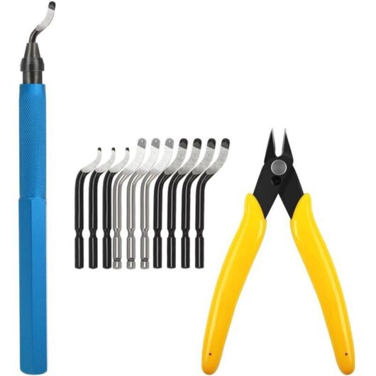 Deburring tool with 10 different blades and side cutting pliers for DIY, model making, 3D printing, art, and plastics
