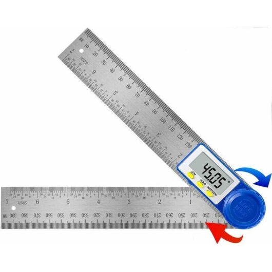 Digital Angle Protractor Ruler and Ruler, Stainless Steel Angle Ruler for Carpenter and Bevel, 360° Measuring Range, Steel Ruler for Woodworking for