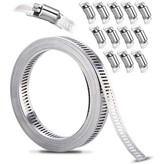 [NEVER USED] DIY Stainless Steel 304 Hose Clamp Kit, 3.5m Perforated Metal Band + 12 Adjustable Fasteners, for Pipes, Gas, Water, Cars, Washing