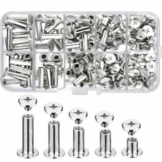 Odipie - Metal Size Binding Screws, 80pcs Chicago Screws, Strong Stainless Steel Screw Rivets for diy Leather Decoration Binding Repair Crafts