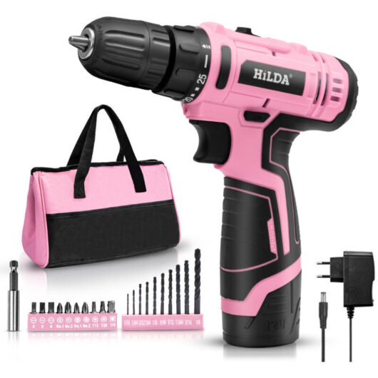 Odipie - never used] 12V Cordless Drill, Cordless Screwdriver, Storage Bag, 20Nm, Pink diy Drill