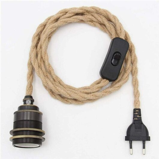 Odipie - never used] Vintage Hemp Rope Pendant Lamp Kit with Switch Socket diy Single Head Hanging Light Cable Rope E27 Socket Textile Cord Decor