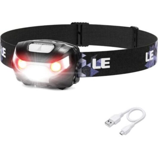 Powerful Rechargeable LED Headlamp, 1300 Lux USB Headlamp, 5 Lighting Modes with Red Light, 30 Hours Battery Life, Portable Headlamp for Camping,