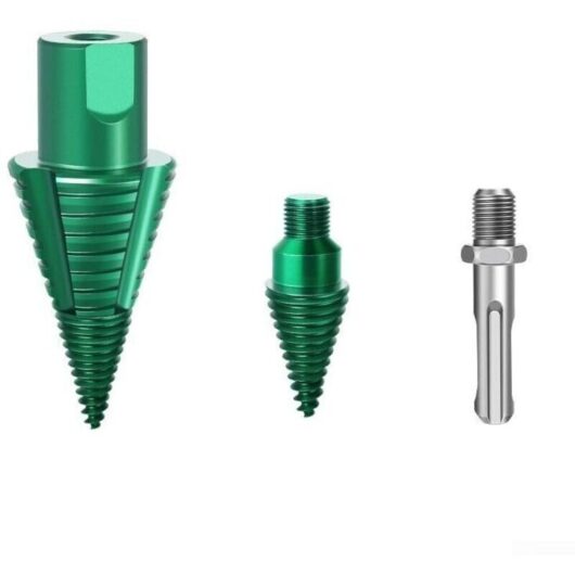 Quick-release wood splitting drill bit for SDS and square shank bits, removable anti-jamming shank for efficient firewood preparation and DIY