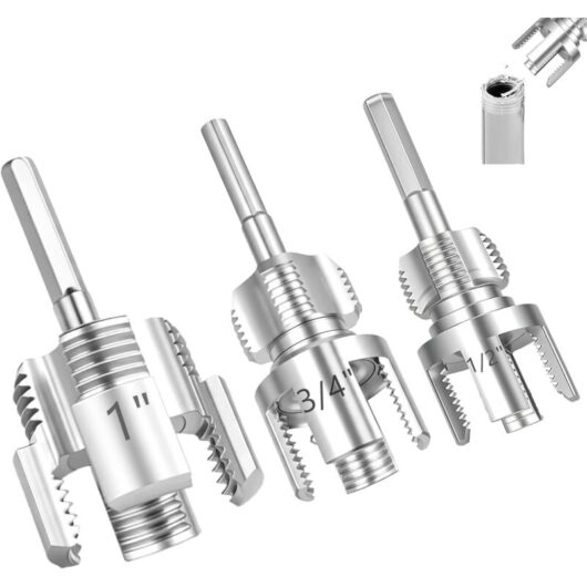 Set of 3 PVC Threading Dies 1/2", 3/4", 1" - Tools for Internal and External Threading Compatible With Drill, Ideal for Plumbing and DIY