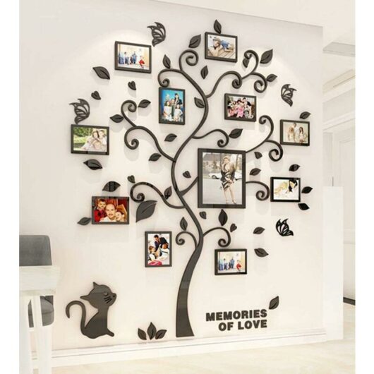 Tree Wall Stickers, 3D Photo Frame diy Wall Decals Art Home Decor for Bedroom, Living Room, Kids Room, Nursery, Gift (Black, m)