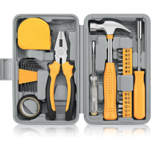 24-Piece Hand Tool Kit - Multifunction DIY Case - Ideal for Home, Office and Garage - Repair Set with Storage Box, Yellow