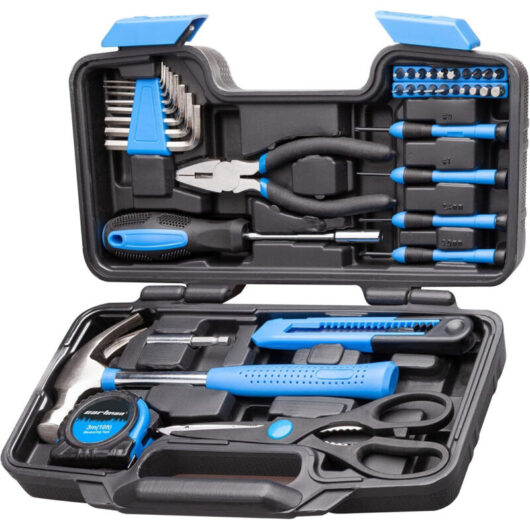 39-Piece Hand Tool Kit - Multifunction Maintenance Case - Plastic Box Included - Tools for DIY and Repairs, Blue