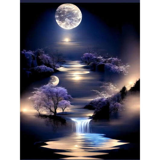 5D Diamond Art Kits, Mystical Night Skyand Waterfall DIY Plein Cercle Drill Peinture Diamant Kits, Paint by Diamonds Dots Gem Art Easy, Home Wall