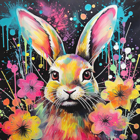 Bunny Peinture Diamant Kits for Adults, DIY 5D Peinture Diamant Colorful Rabbit, Full Drill Fleurs Diamond Art Kits Art Images for Home Wall Decor