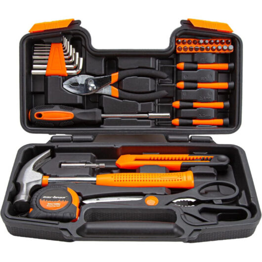 Hand Tool Kit 39 Pieces - Manual Tool Set - Versatile for DIY - Includes Practical Plastic Case, Orange