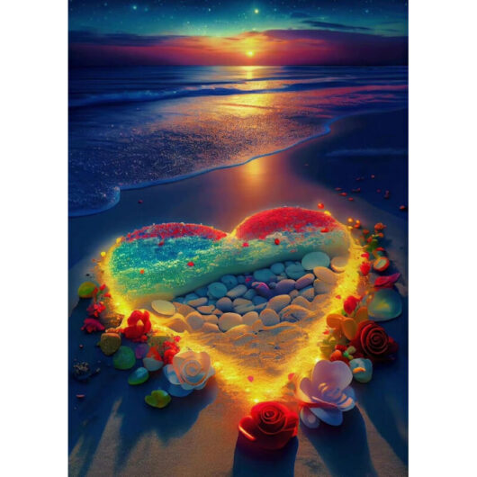 Heart Plage Peinture Diamant Kits for Adults, 5D Diamond Art Kits for Beginners, DIY Full Drill Seaside Paint with Round Diamond Dots, Home Wall Decor
