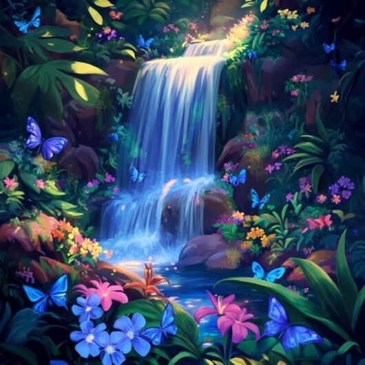 Kit de Peinture en Art de Diamants, 5D DIY Peinture en Art de Diamants Paysage pour Décoration Maison, Peinture à Points de Diamants Fleur Papillon