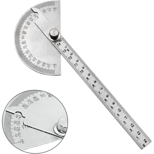 0-180 Degree Round Head Protractor, Multifunctional Stainless Steel Angle Protractor, Round Head Protractor Engineer Protractor for Painting Drawing