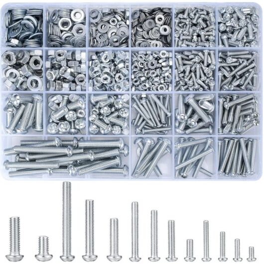 1080pcs M3 M4 M5 M6 Threaded Cap Screws with Hex Nuts and Washers, Pan Head Screws, Phillips Head Machine Screw Assortment Kit