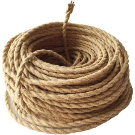 10m Electrical Wire Rope, 2 Cores Vintage Rope Lighting Cable Wire Copper Covered Retro Braided Industrial Rope for DIY Pendant Lamp,