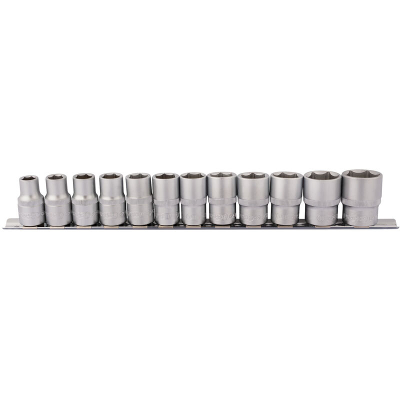 1/2' Square Drive Socket Set on Metal Rail (12 Piece) (16402) - Draper