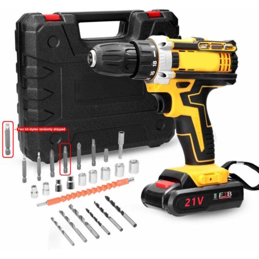21V Cordless Drill Driver, Brushless Screwdriver with 2 Batteries, 25 Accessories, 2 Speeds, for DIY
