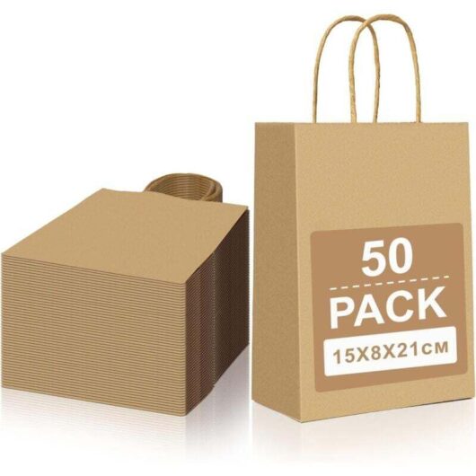 50 pieces small kraft paper bags with handle, brown gift bag 15x8x21cm, paper bag gift bags, kraft bag for party Christmas wedding birthday MUMU
