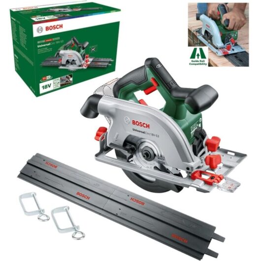 Bosch Cordless Circular Saw UniversalCirc 18V- 2 Guide Rails + Clamps 06033B1401