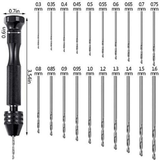 Odipie - never used] The 21-piece vise pin set includes a vise hand drill and 20 pieces mini twist drills (0.3-1.6 mm) for making diy wood, clay and