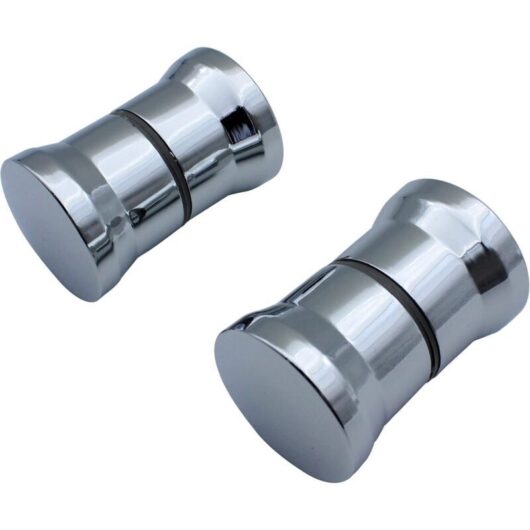 Set of 2 pairs of round chrome-plated glass shower door handles - Replacement parts for shower enclosures and shower screens