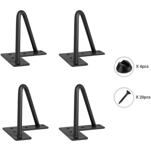 Snow 4pcs Black Furniture Legs diy Table Chair Hairpin Legs with 20 Screws + 4 Leg Protectors - 10cm