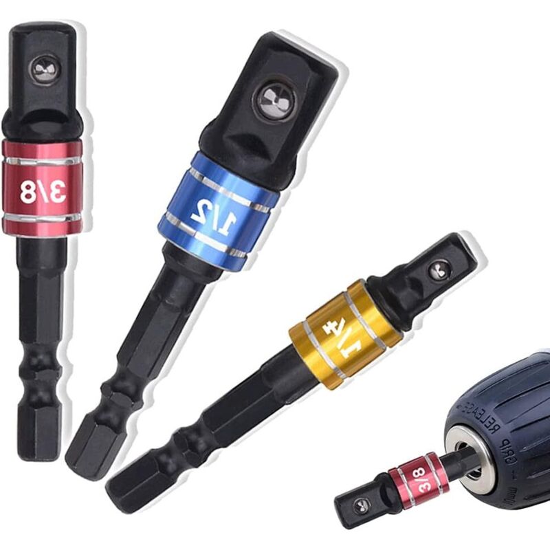 Socket adapter 1/4" 3/8" 1/2" Impact driver socket adapter Socket adapter Impact driver Socket Drill Driver Colored extension set