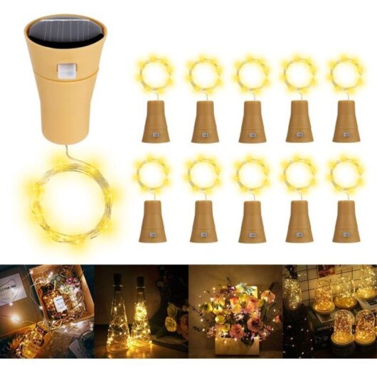 Solar led Bottle Stopper Lights, 1m 10 LEDs Copper Wire Decorative Light for diy Bottle/Bar/Bedroom/Wedding/Christmas/Party - Warm White, 10 Pack