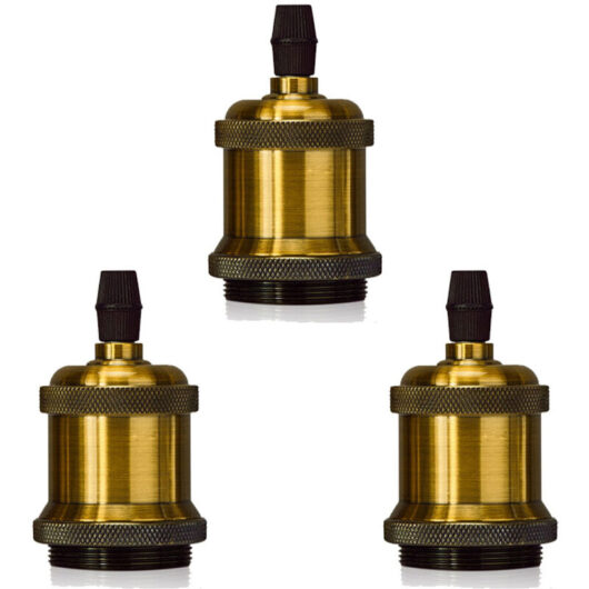 Vintage Light Socket, 3 Stock Retro Edison Lamp Holder for diy Pendant Light E27 Bulb Socket Adaptor (Bronze)