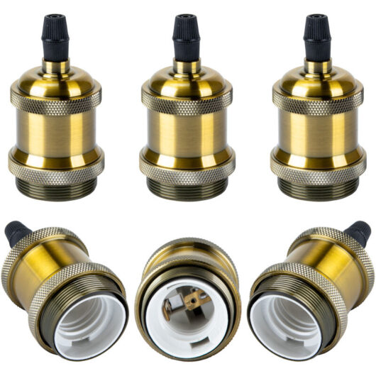 Vintage Light Socket, 6 Stock Retro Edison Lamp Holder for diy Pendant Light E27 Bulb Socket Adaptor (Bronze)